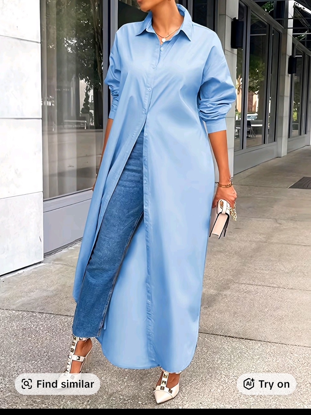 Light Blue Long Shirt Dress Maxi